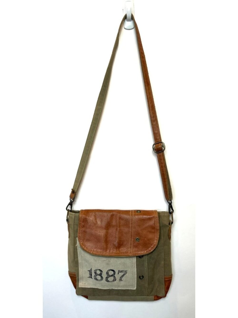 Repurposed Canvas Leather Crossbody Bag Adjustable Strap 1887 Urban Industrial